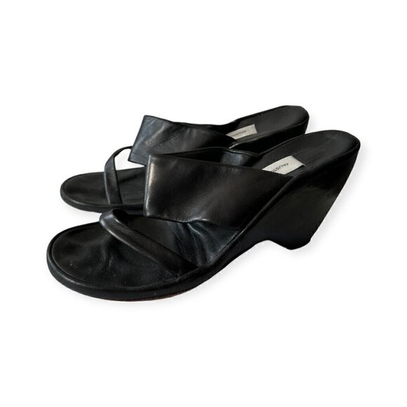 Vintage Y2K Faust Santini Black Wedge Slide Sandals, Size 40EU - Picture 3 of 14